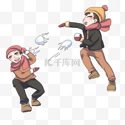 打雪仗人物图片_手绘冬天打雪仗人物插画