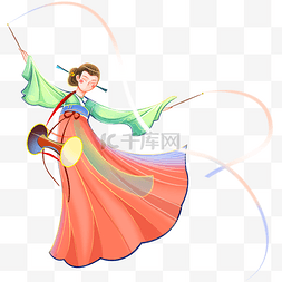 跳舞的朝鲜族女子卡通png素材