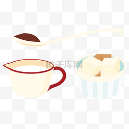 手绘杯子装饰图案图片_咖啡勺子糖块元素