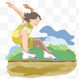 运动会图片_运动会卡通手绘男生跳远比赛png