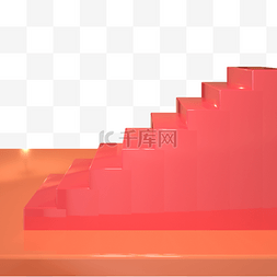 微立体红色图片_C4D立体台阶楼梯建模免抠图元素