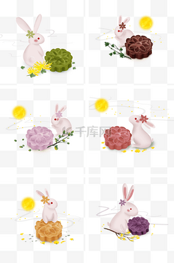 手绘月光图片_中秋节兔子和月饼