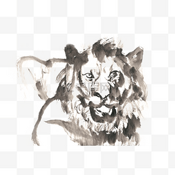 凶猛的狮子水墨画PNG免抠素材