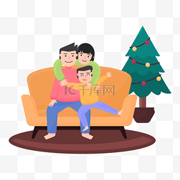 人物坐沙发上图片_圣诞节坐在沙发上的家人