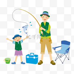 钓鱼图片_通用节日彩色卡通手绘夏季钓鱼
