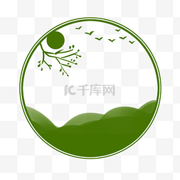 绿色剪纸风格图片_中国风边框剪纸窗花古典远山