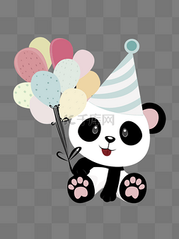 呆萌可爱拿着气球过生日的熊猫可