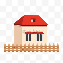 卡通围栏里的红房子矢量图