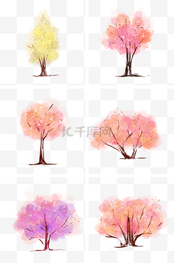 小清新插画风手绘水彩树木樱花树