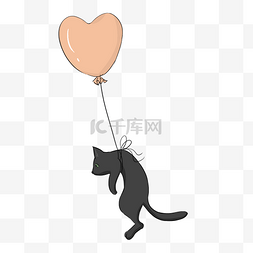 漂浮小气球图片_黑色漂浮的小猫