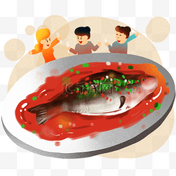 秋季养生红烧鱼插画