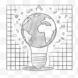 线描科技灯泡地球插画