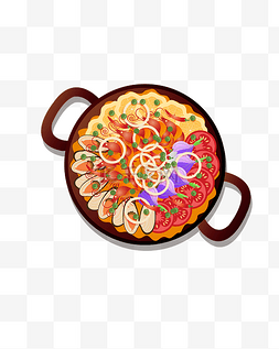 矢量手绘一盘披萨