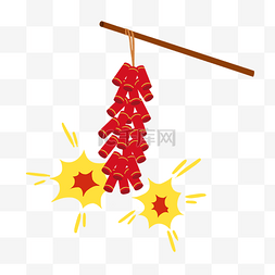 红色的新年烟花图片_卡通新年点燃鞭炮
