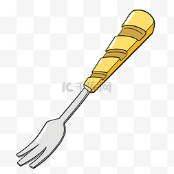 手绘黄色手柄的餐叉