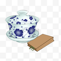陶瓷盘子图片_卡通青花瓷茶插画