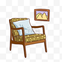 软装家装图片_卡通沙发椅和挂画PNG免抠素材
