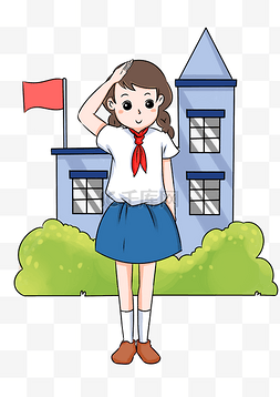 校园系列敬礼校服卡通女孩手绘插