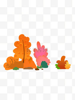 树叶枝条插画图片_手绘风秋天树叶枝条素材秋季树丛