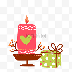 糖果和盒子图片_卡通手绘糖果色蜡烛和礼盒PNG免抠