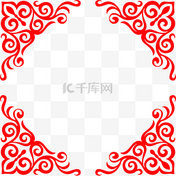 欧式红色花纹矢量海报边框透明png