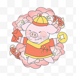 猪年猪猪发红包手绘插画