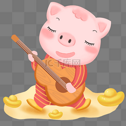 胖东来春节海报图片_猪年弹吉他