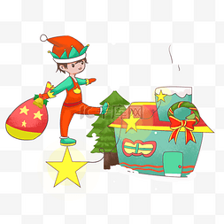 圣诞节小男孩圣诞树插画