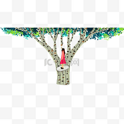 河流logo图片_手绘树木上的女孩矢量免扣素材