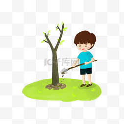保护环境手绘图片_种树的小男孩卡通