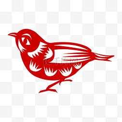 红色的小鸟剪纸插画