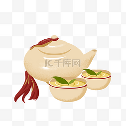 手绘古风茶杯图片_中国风精致茶具茶杯茶壶插画