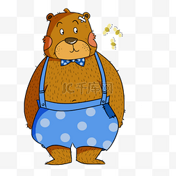 可爱棕熊图片_穿蓝色背带裤的小熊