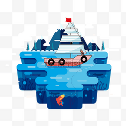 货船卡通图片_卡通伪3D立体的海洋和船