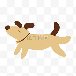 奔跑的卡通小狗图片_手绘卡通黄色奔跑的带铃铛的小狗