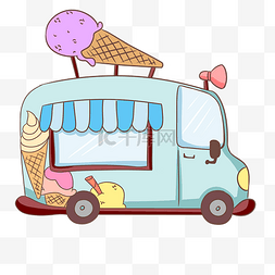 车图片_卡通手绘冰淇淋小吃车插画