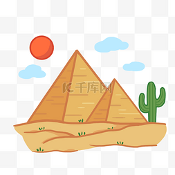 沙漠图片_手绘埃及金字塔插画
