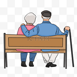 重阳节情侣老人走在长椅上背影插