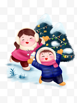 打雪仗冬天冬季圣诞节日欢乐可爱