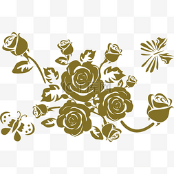 纹理装饰图片_矢量线条金色玫瑰花