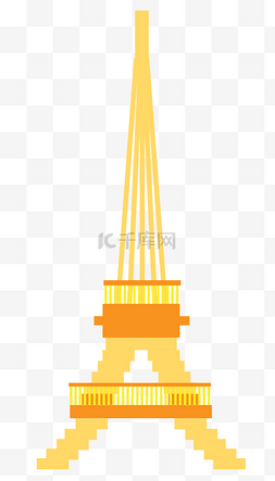 国外建筑图片_手绘卡通黄色巴黎铁塔插画