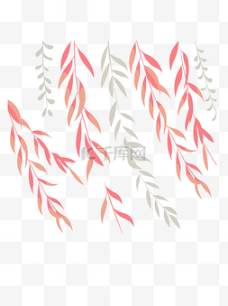 手绘柳叶图片_手绘红色柳树叶子漂浮素材