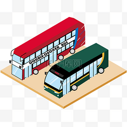 2.5d立体插画手绘双层巴士公交车