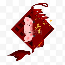除夕挂历图片_猪年挂历春粉色红鱼装饰中国结红
