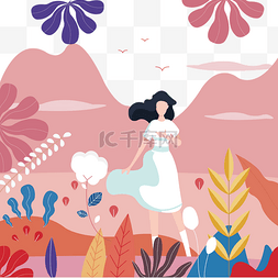 旅游图片_手绘卡通少女插画