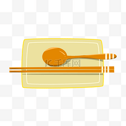 手绘炒饭图片_手绘餐具筷子勺子插画