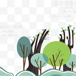 手绘插画风植物图片_手绘树木矢量素材