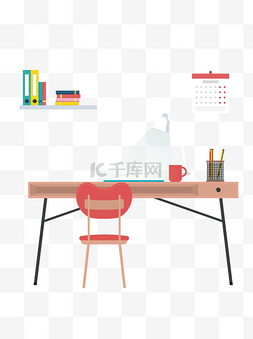 书房里的书桌和书架元素