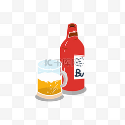 红色的酒瓶子和啤酒设计图