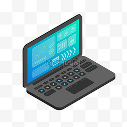 2.5D蓝色科技手提商务笔记本电脑